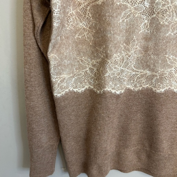NWOT J. CREW Needle Punch Lace Wool Blend Crewneck Sweater brown cream size XXS - Picture 5 of 14